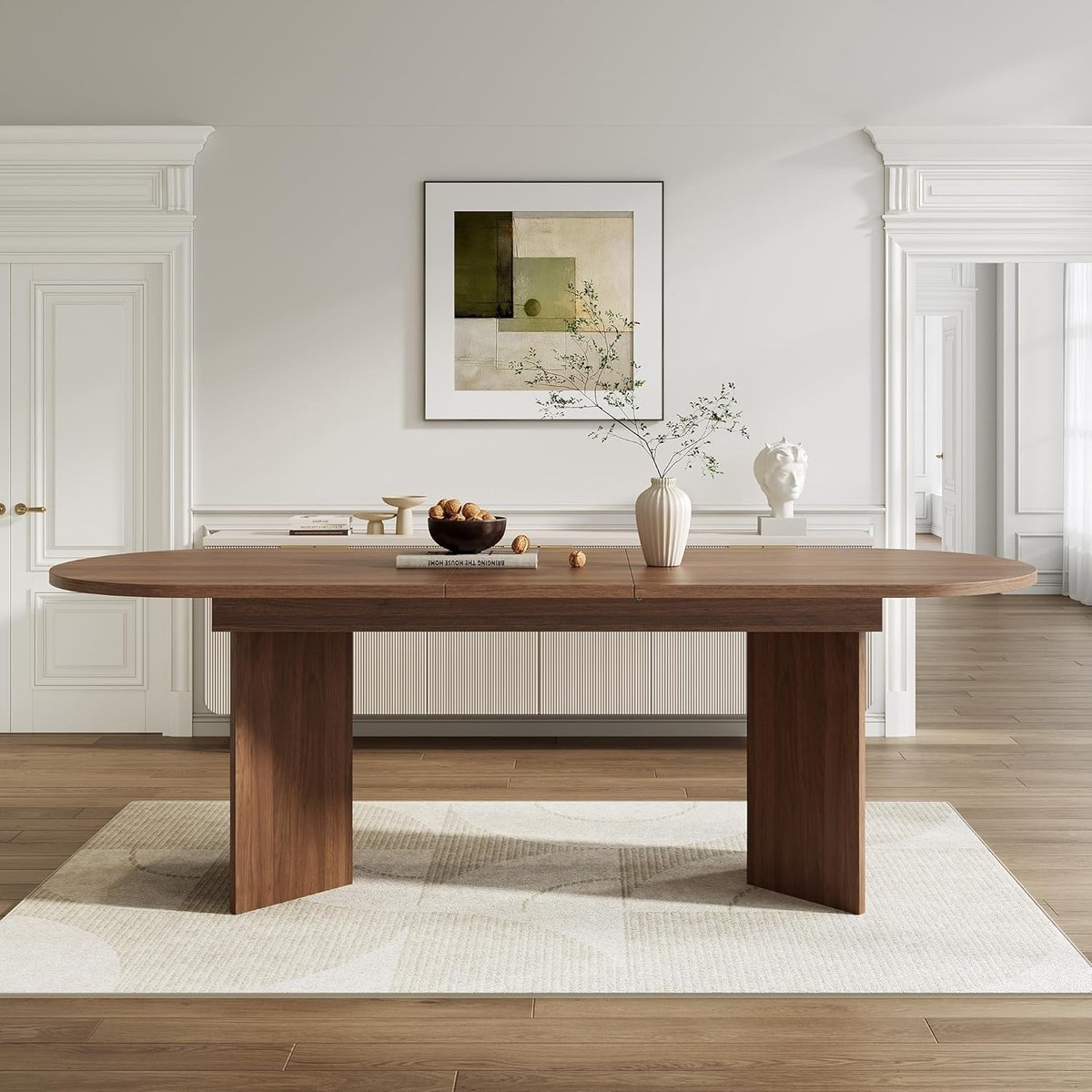 Eettafel Uittrekbaar Ovaal - Uitschuifbare Keukentafel voor 6-8 Personen Walnootkleur, Verdikt Tafelblad - 160/200x90x75,5 cm - Vermissen
