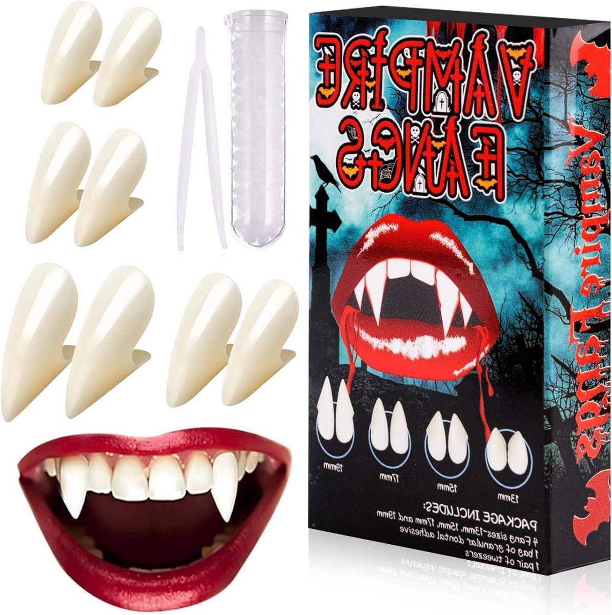 Vampier Tanden Set van 4 Stuks voor Kinderen en Volwassenen - Perfect voor Halloween, Cosplay en Maskerade Feestjes