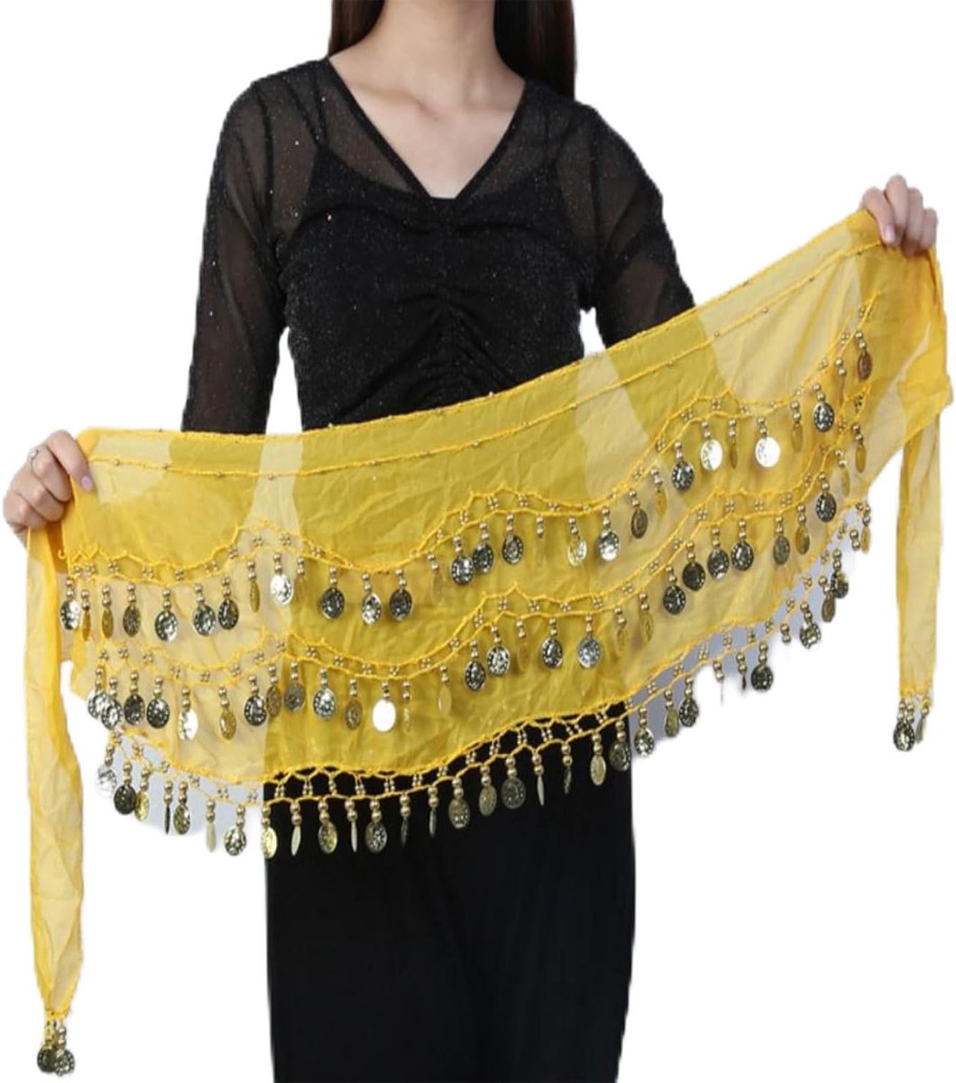 Elegante Heupdoeken voor Buikdansen, Buikdansriem en Kostuum voor Optredens, Feestjes en Verjaardagen - Geel