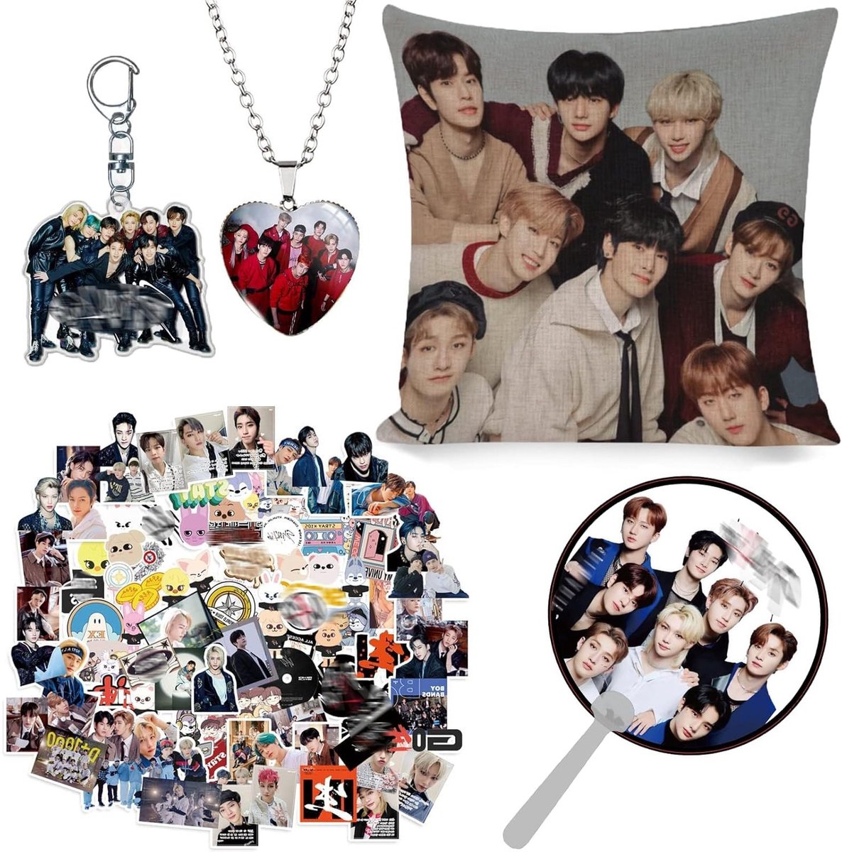 Gift Set met Fan Items, Kussenhoes, Ketting, Stickers, Sleutelhanger en Handfan voor Stray Kids Fans