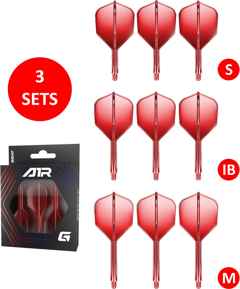GOAT Air Red Clear NO6 - Multipack - Dart Flights & Shafts - 3 Sets - Medium, Inbetween & Short