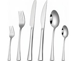 HI NATURE™ Besteksets - 6 Persoons Bestekset 100% RVS (36-delig) Zilver | Bestek, Lepels, Messen, Vorken, Steakmessen & Gebaksvorkjes | Vaatwasserbestendig - Hoogwaardige Roestvrij Premium Edelstaal 18/0