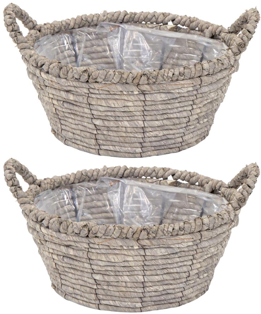 Mega Collections Opbergmand Sneek - 2x - grijs - riet - D33 x H15 cm
