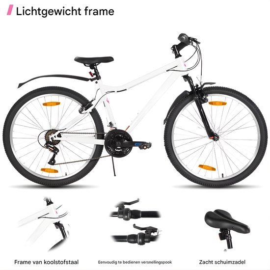 Mountainbike - Voor dames / mountainbiken - 18-speed, V-brake - Stevig, 66 cm, wit van Merkloos — afbeelding 4