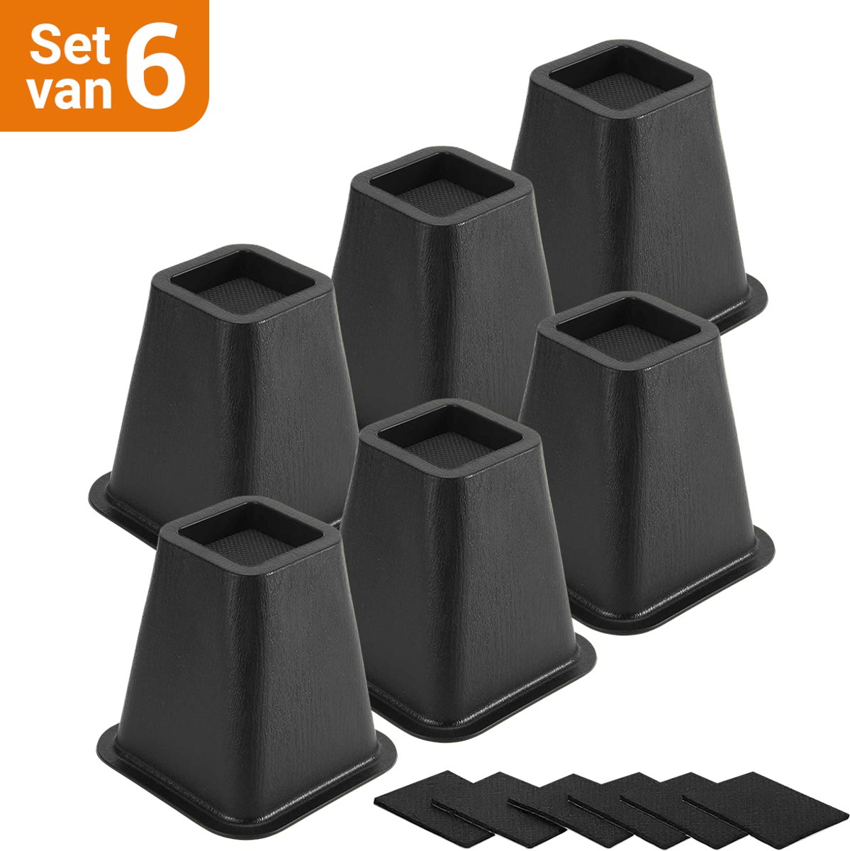JustValue Meubelverhogers - Set van 6 - 15 cm Verhoging - Zwart - Bedverhogers - Bedklossen - Heavy Duty - Bedverhogers 15 cm Hoog