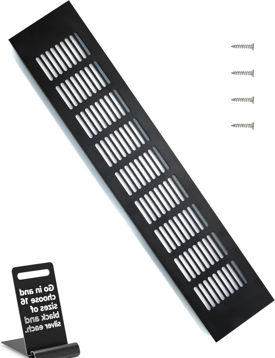 Aluminium ventilatierooster 400 x 80 mm, zwart, vierkant, ideaal voor kasten, slaapkamers 