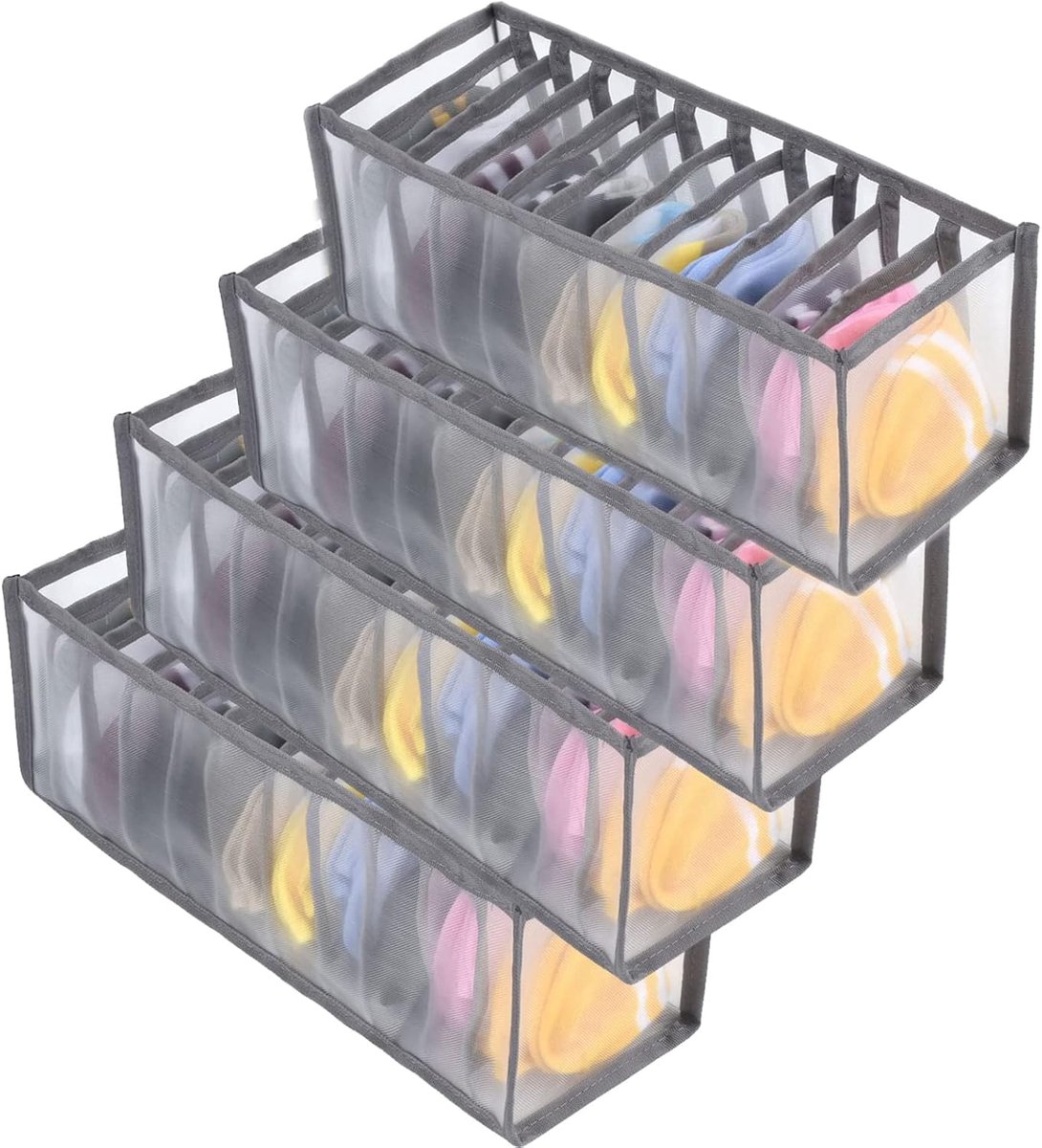 Set van 4 Opvouwbare Lade-Organizers voor Ondergoed, Sokken en Accessoires - Grijs