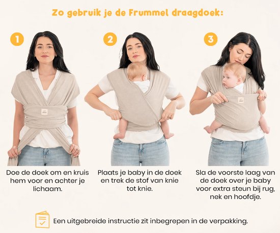 Frummel Baby Draagdoek Beige - Draagzak - Baby Wrap - Baby carrier - Draagdoek geweven - Baby 0-36 maanden - Newborn van Merkloos — afbeelding 4