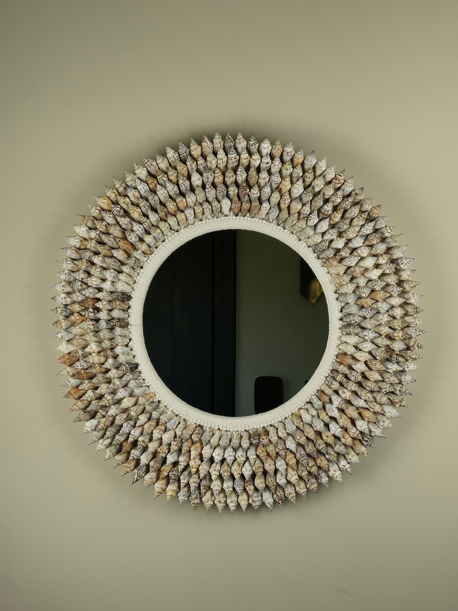 Blitzdeco Ronde Schelpen Wandspiegel - Diego - Licht Beige - Handgemaakt & Uniek