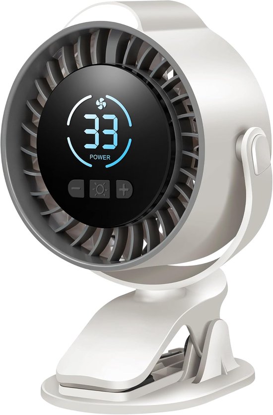 Oplaadbare Klemventilator 720° Draaibaar, 100 Snelheden, USB-C, LED Nachtlampje, Stil, Draagbaar voor Kinderwagen & Bureau