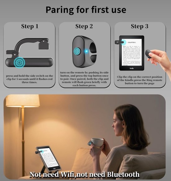 E-reader-pagina-omdraaier - Draadloze pagina-omdraaier - Afstandsbediening voor camera/camcorder - Compatibel met iPad, tablets en mobiele telefoons - Zwart van Merkloos — afbeelding 5