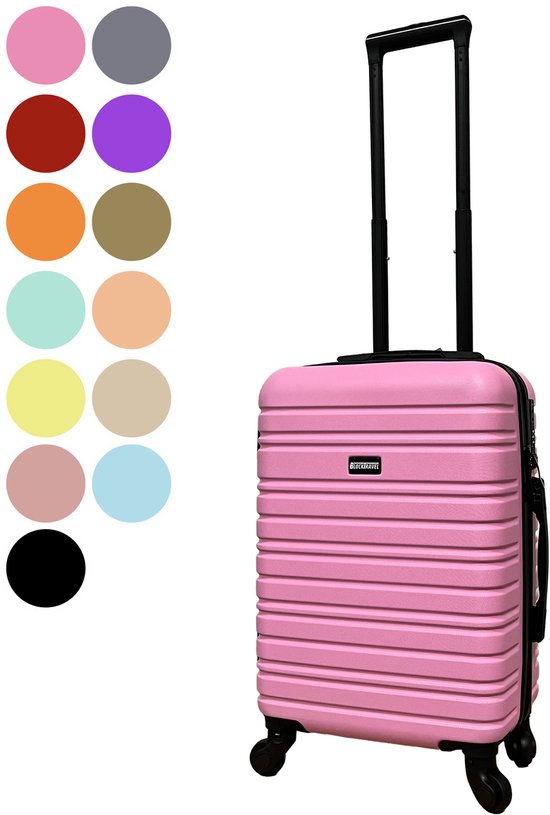 Roze handbagagekoffer, getoond met een selectie van beschikbare kleuren.