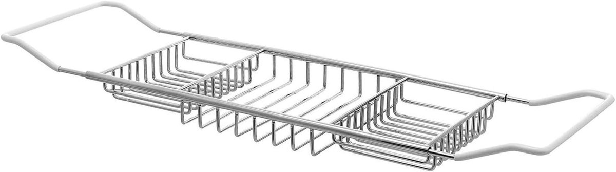 Uitschuifbaar Badrek - Badkuipbak Verstelbaar - Ontspannen in Bad - Antislip Oppervlak - 63 cm - Zilver