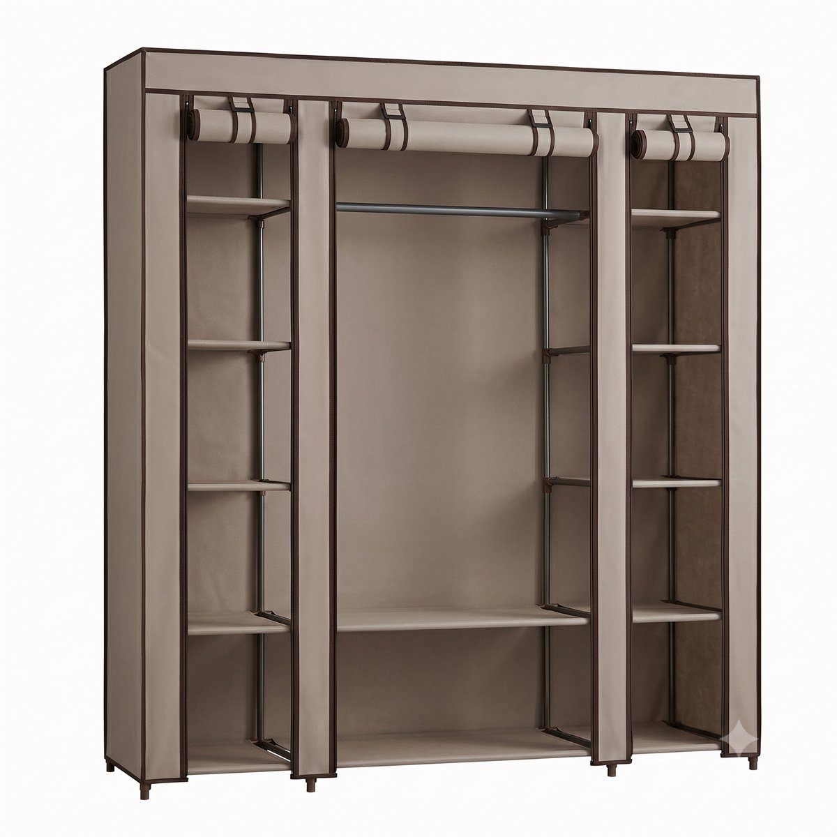 NordHaus Stoffen Kledingkast met Hangroede en 12 Opbergvakken - Opvouwbare Garderobekast - Grote Opbergruimte - Taupe - 150x45x175 cm