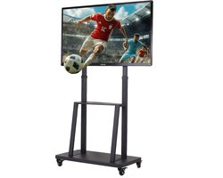unho Mobiel TV Staander op Wielen - Heavy Duty TV Trolley ;- voor 32-80 inch LCD LED OLED Flat TV's - Rolling TV Floor Stand - 2 Tier Metalen Plank - In Hoogte Verstelbaar - Geschikt tot 65kg - Max VESA 600x400mm