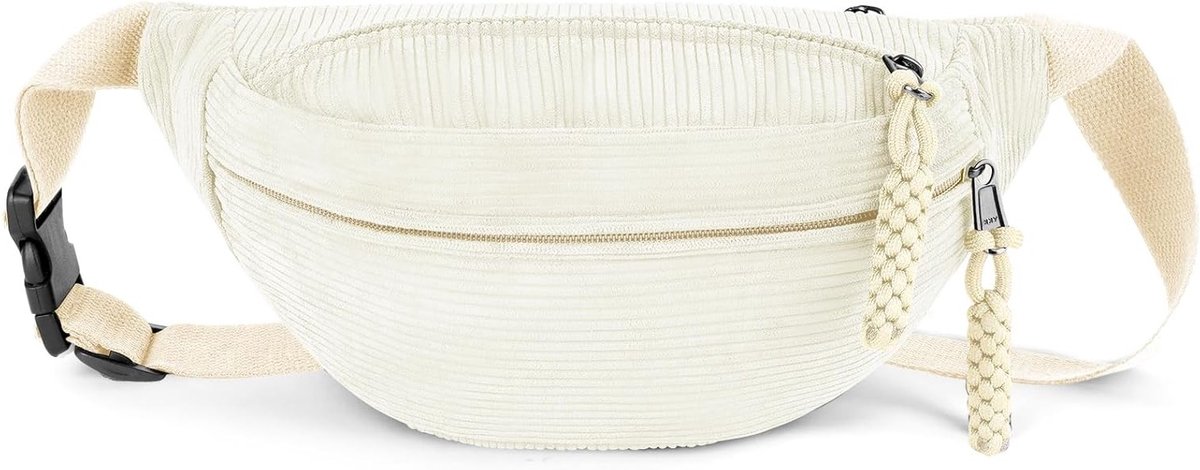 Dames Schoudertas van Corduroy - Kleine Heuptas en Crossbody Tas voor Sport, Reizen en School in Wit, Model #4