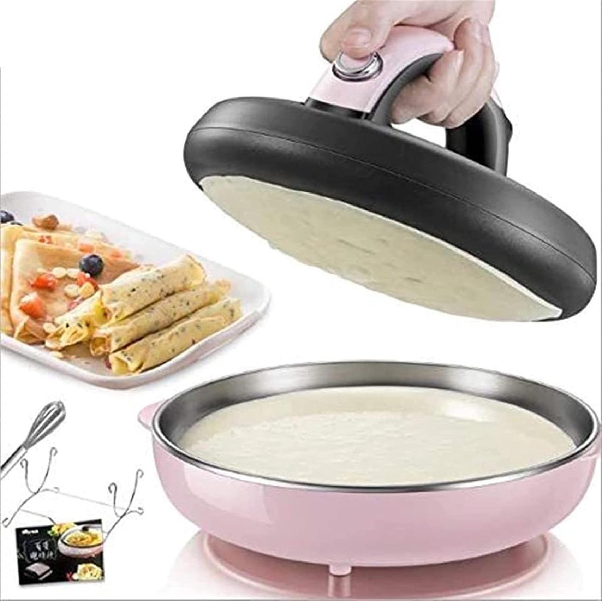 Elektrische Crepe Maker - Pannenkoekenmachine Bakplaat - Snelle Maaltijden Maken - Antiaanbaklaag - 20 cm Kookoppervlak - Roze