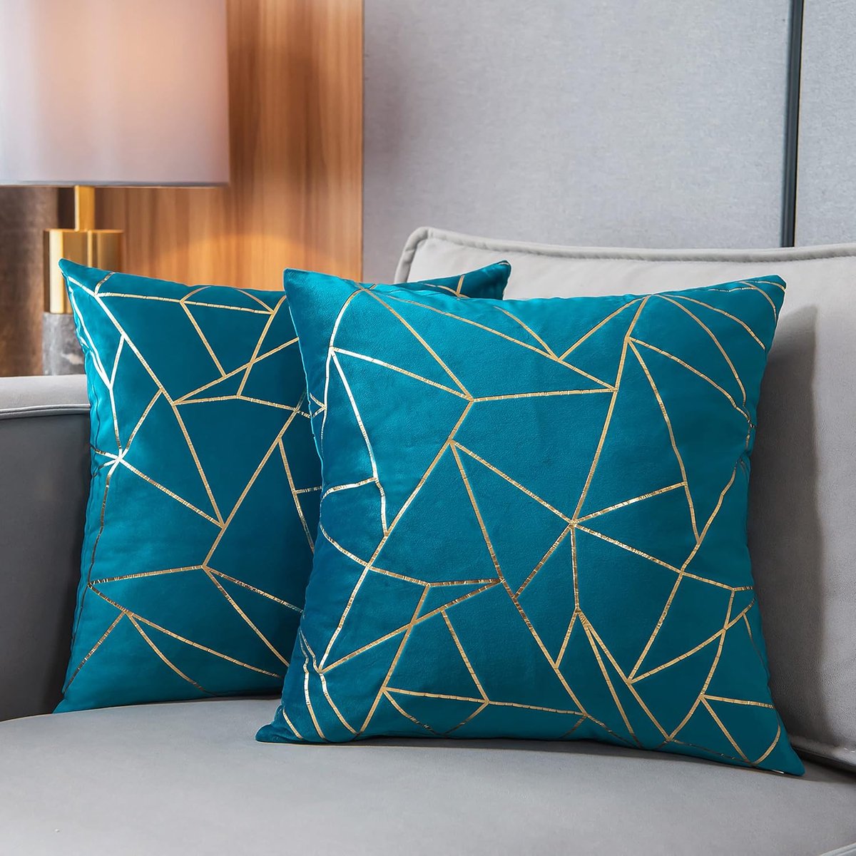 Set van 2 Decoratieve Fluweel Kussenslopen met Goudfolie Geometrisch Patroon