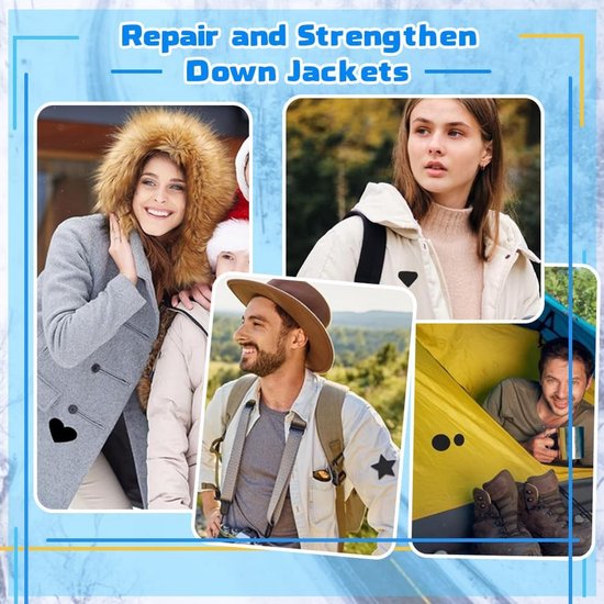 12 vellen zelfklevende donsjack patches - waterdichte nylon reparatiepleisters voor kleding en buitenartikelen — afbeelding 3