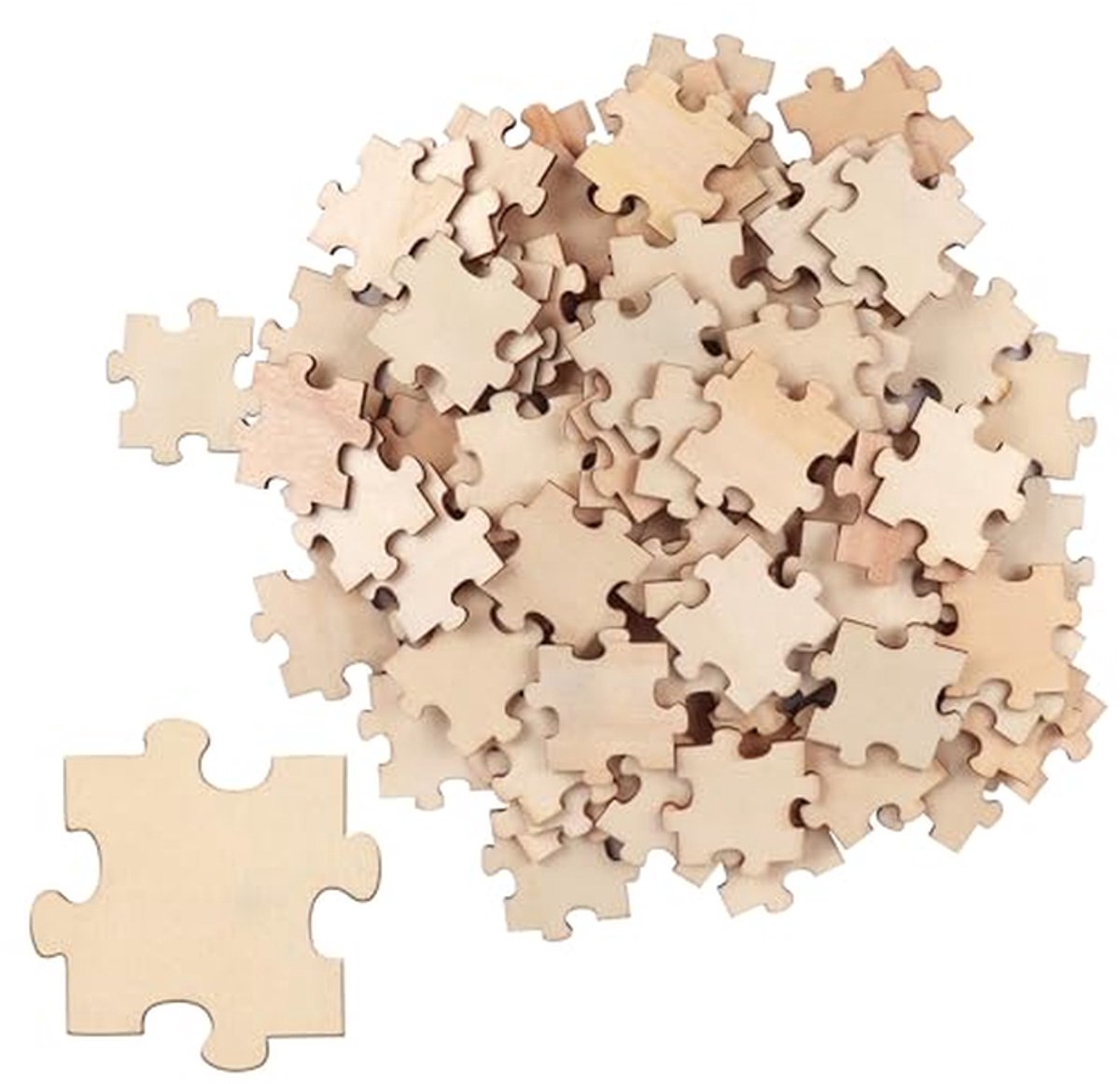 Houten Puzzelstukjes (100 Stuks) – 4,5 x 3,8 cm – Onbewerkt Houten Puzzels voor Kinderen, DIY Kunst en Hobby