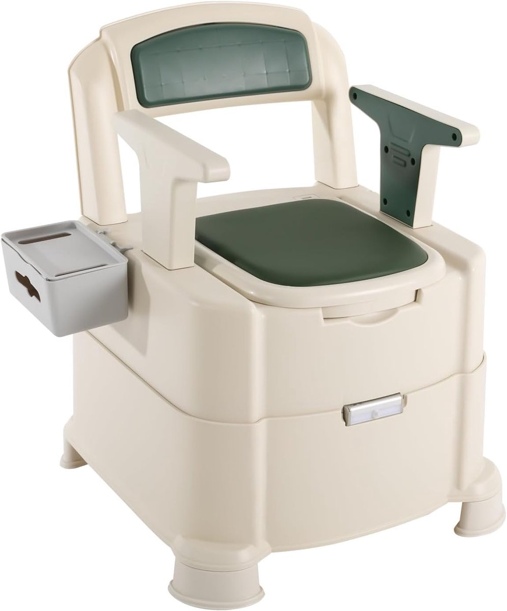 Toiletstoel - Nachttoilet Draagbaar - Thuiszorg Mobiliteit - Met Sensor Nachtlampje - 60x60x78cm - Groen
