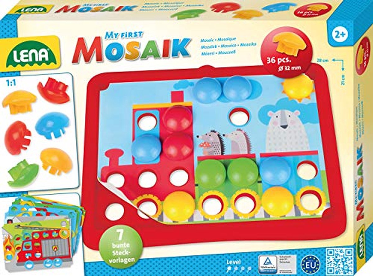 Eerste Mozaïek Spel Voor Kinderen Met 36 Stekkers En 7 Steeksjablonen