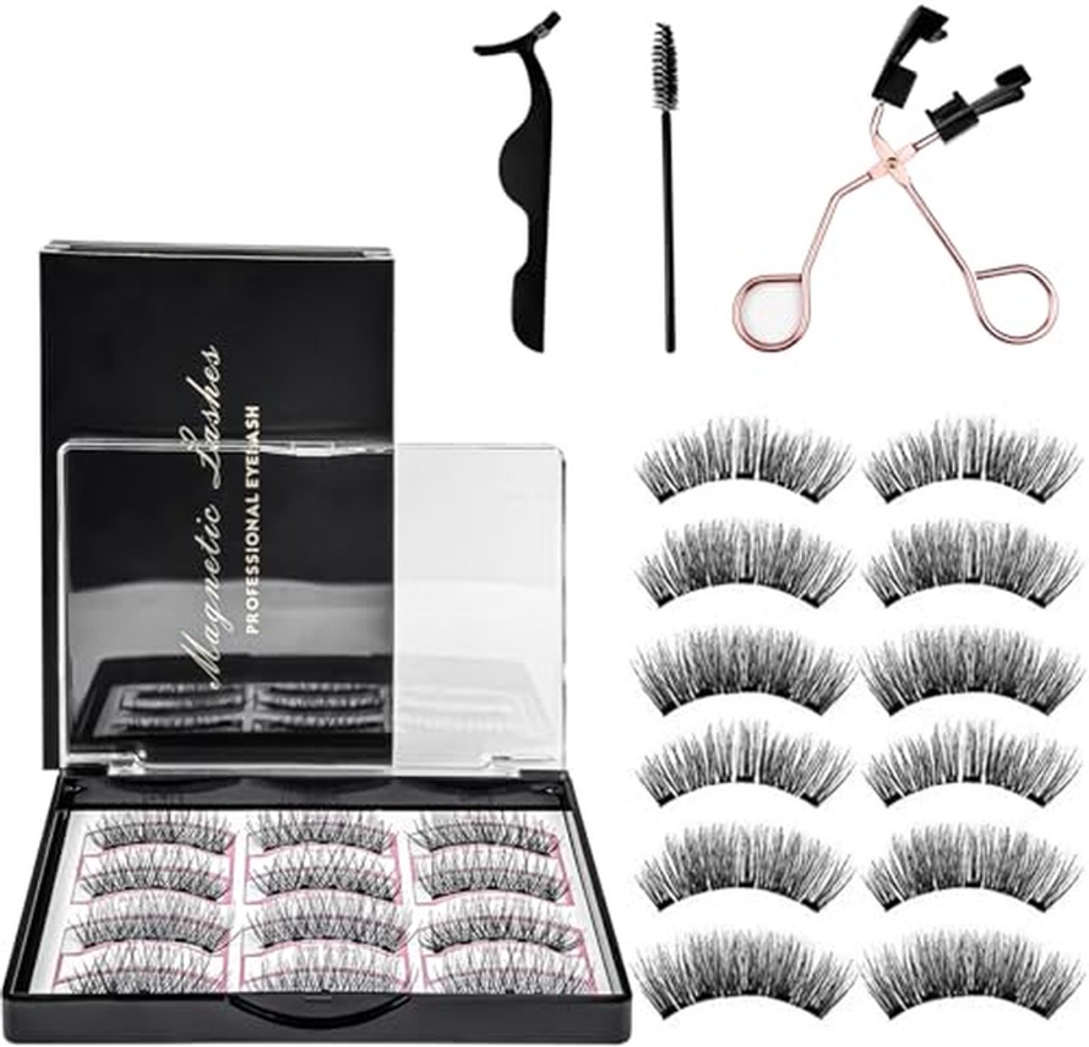 Puasok Natuurlijke magnetische wimpers, 3 paar, herbruikbare magnetische valse wimpers met klem en borstel, lichte 3D-extensies voor een intensieve en glamoureuze look