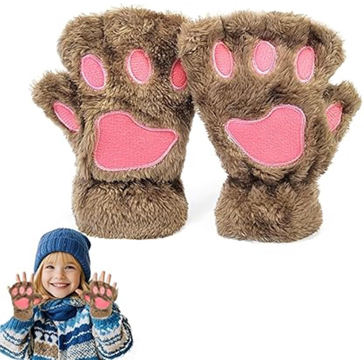 Cosensi- Kattenpoothandschoenen Pluche - Vingerloze Handschoenen - Warme Winterhandschoenen - Cosplay Handschoenen - Dames/Tienermeisjes - Zacht Koraalfleece