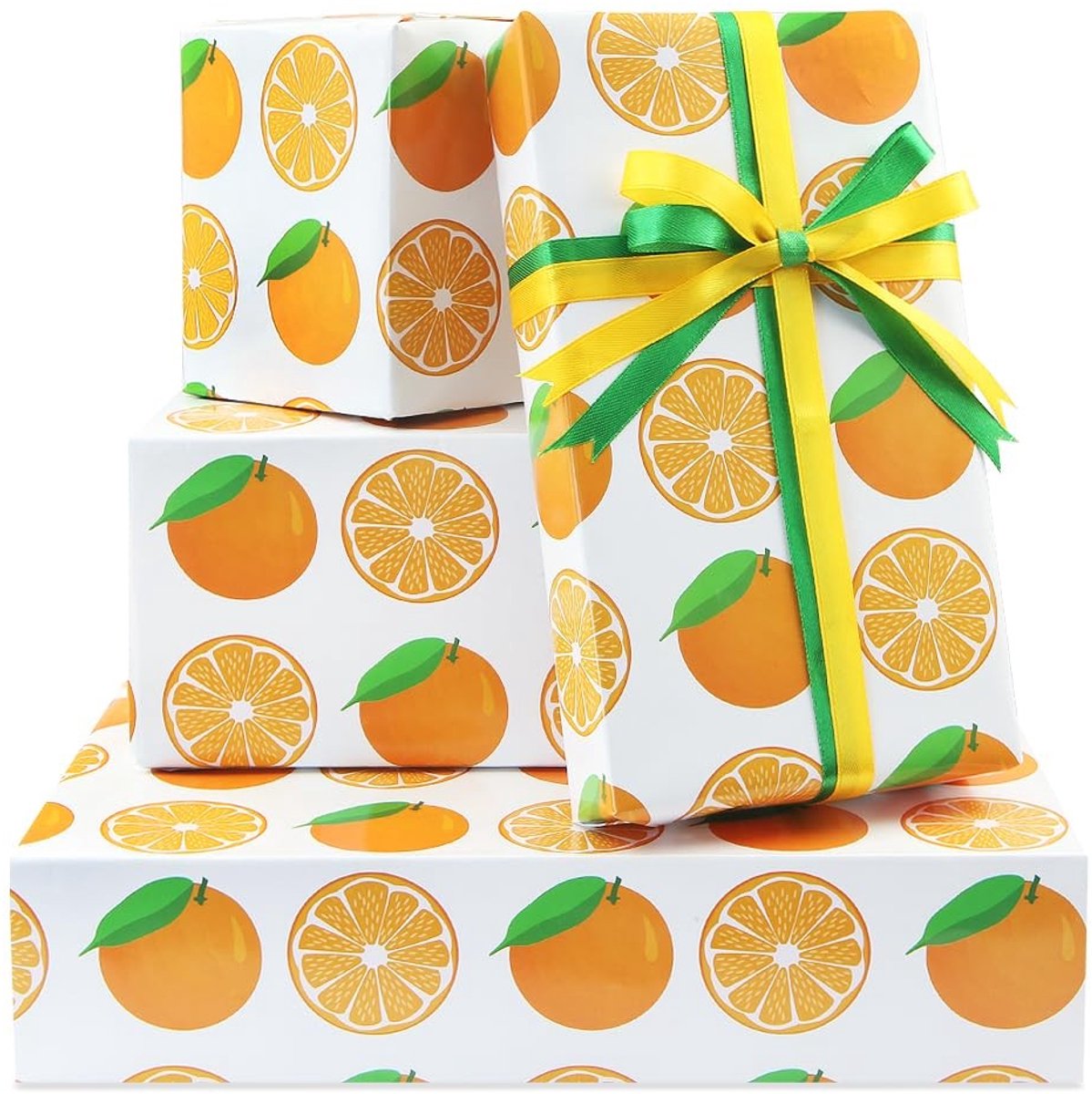 Cosensi- Inpakpapier Oranje - Cadeaupapier Verjaardag - Inpakpapier Zomerthema - Inpakpapier Fruitig Ontwerp - Luxe Vellen - 4 Vellen Plat Gevouwen