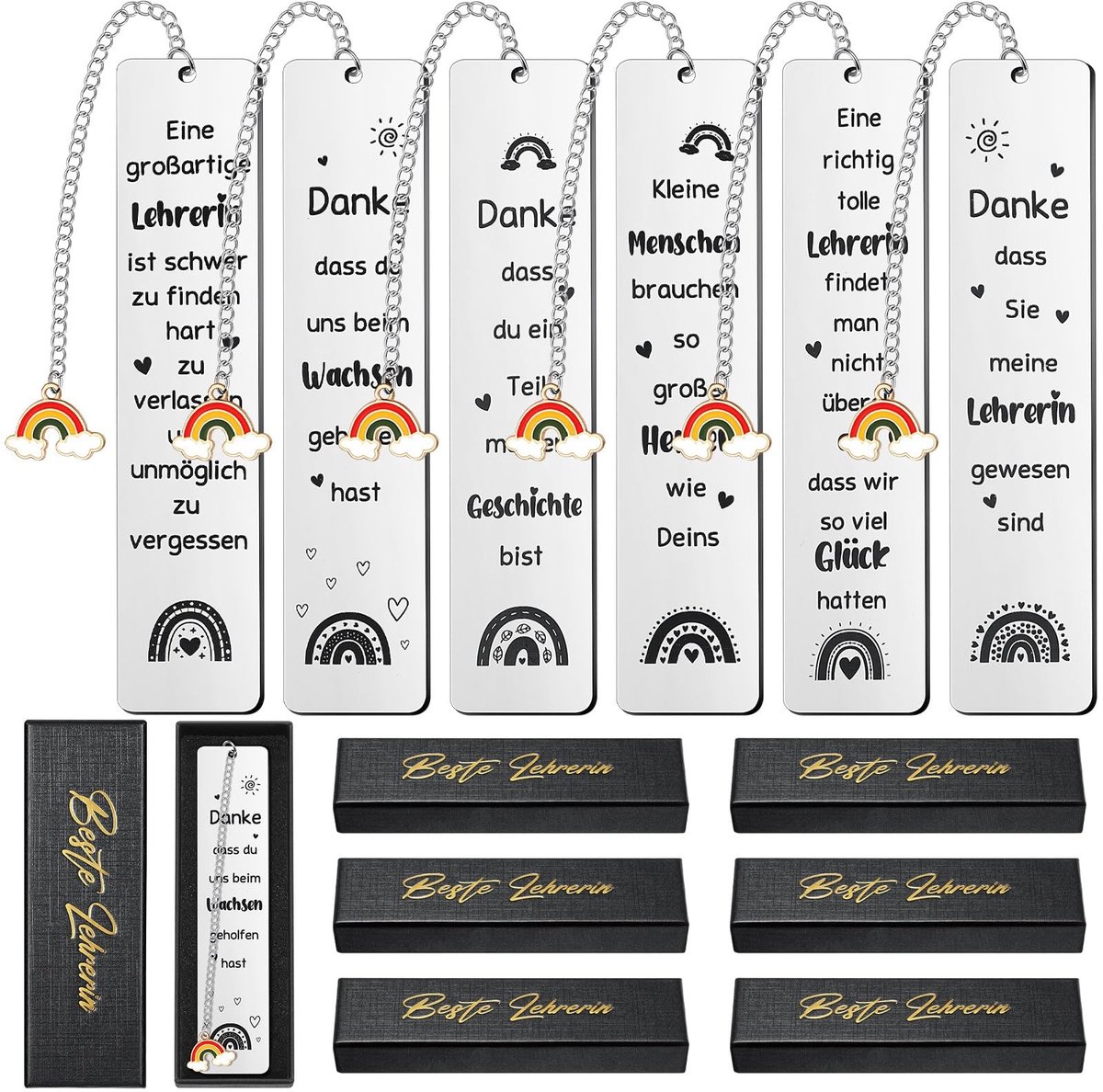Cosensi- Bladwijzers Roestvrij Staal - 6 Stuks - Geschenkdozen - Inspirerende Spreuken - Afscheidscadeau - Cadeau voor Boekenliefhebbers - Boekenleggers
