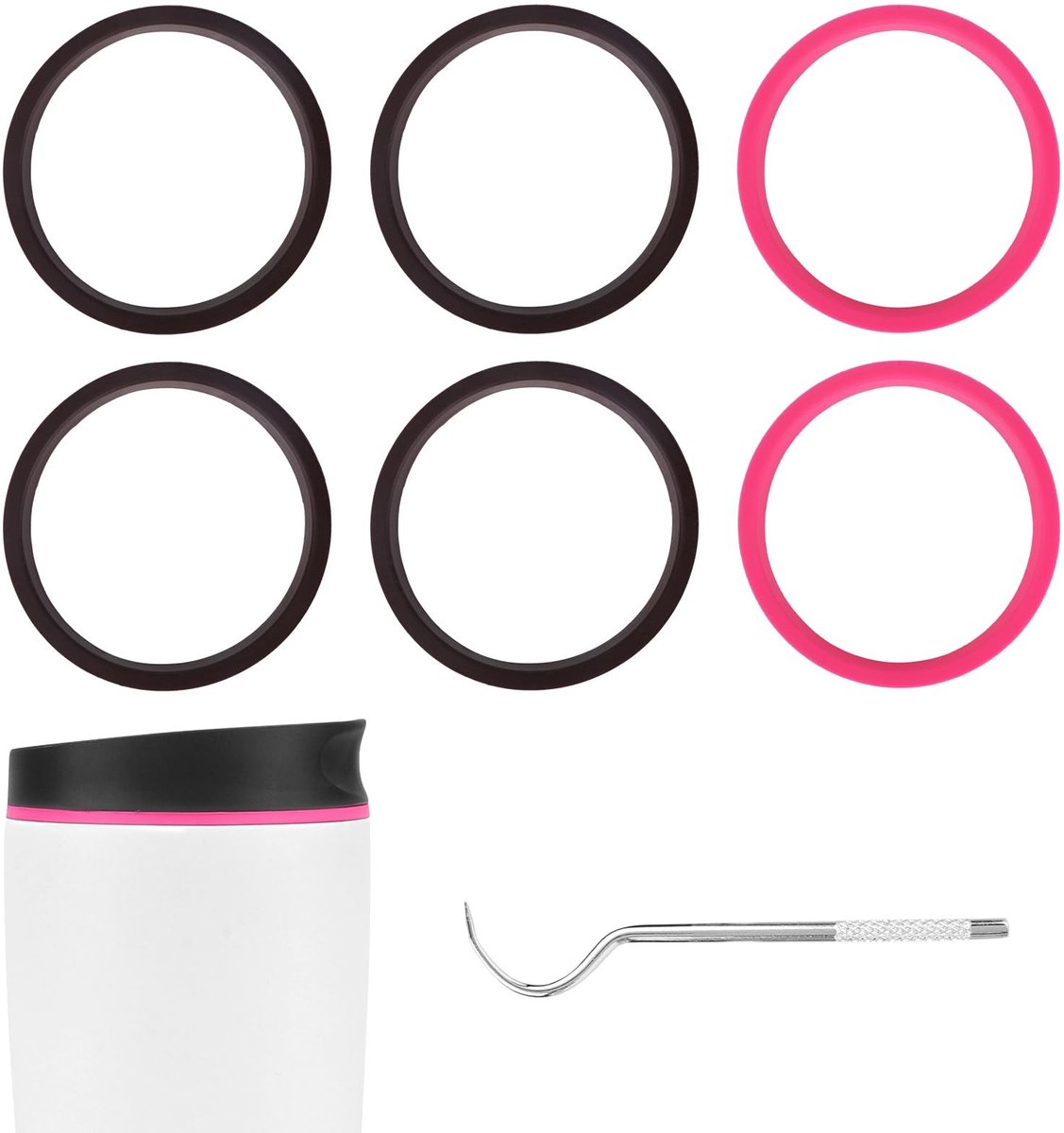 Cosensi- Koffiebekerpakking 6 stuks - Siliconen Afdichtingsringen - Vervangende Onderdelen - Geïsoleerde Waterflessen - Accessoires - Roze/Zwart - Afdichtingsring