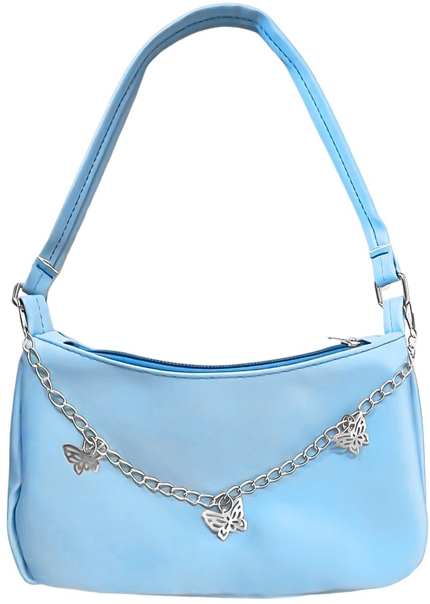 Cosensi- Schoudertas Dames - Verstelbare Schoudertas - Effen Kleur - Handtas met Vlinderketting - Duurzaam PU-Materiaal - Afmetingen 23 x 5 x 12,5 cm
