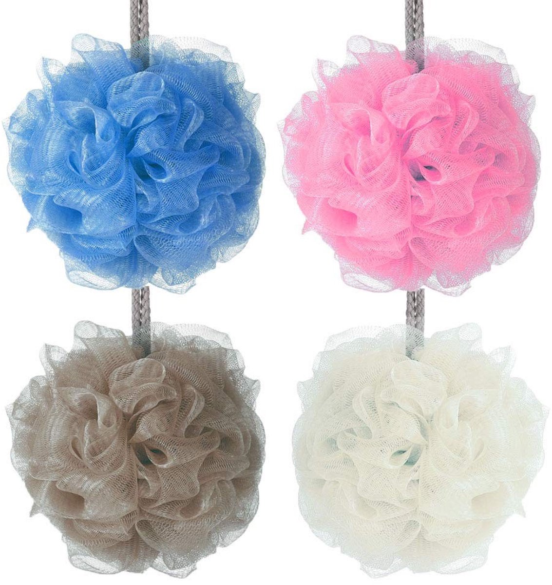 Cosensi- Badluffa 4 Stuks - Lichaamsborstel - Reinigen en Verzachten - Rond 10 cm - Antibacterieel - PE Materiaal - Luffa
