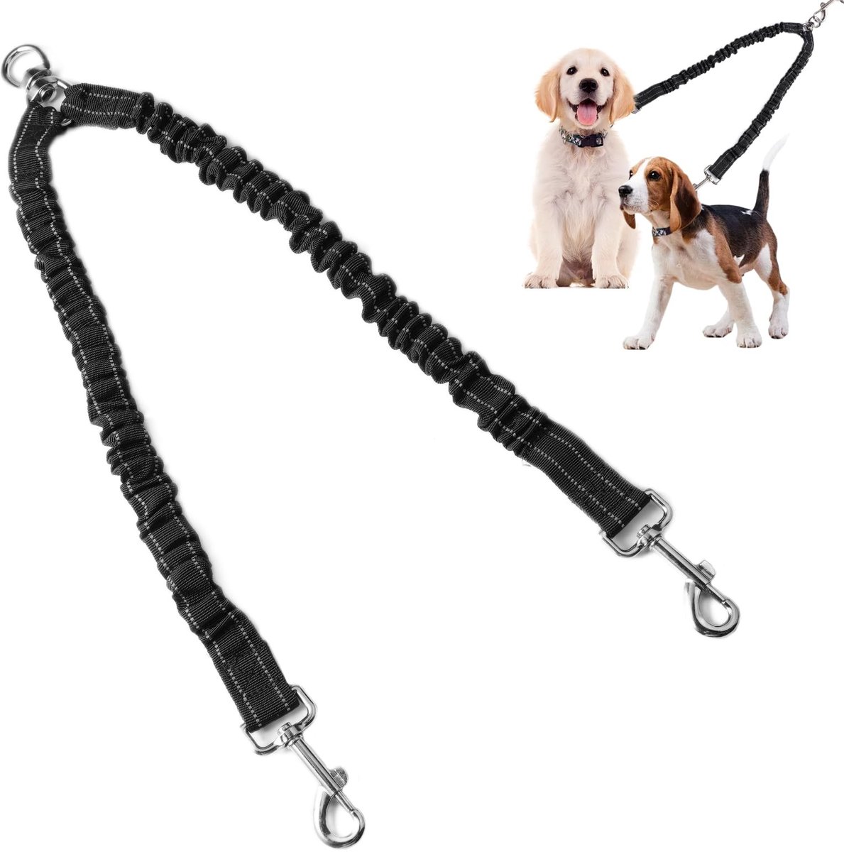 Cosensi- Hondenriem voor 2 honden - Verstelbaar - 360° draaibaar - Reflecterend - Antiverknoopontwerp - Duurzaam nylon - Hondentouw