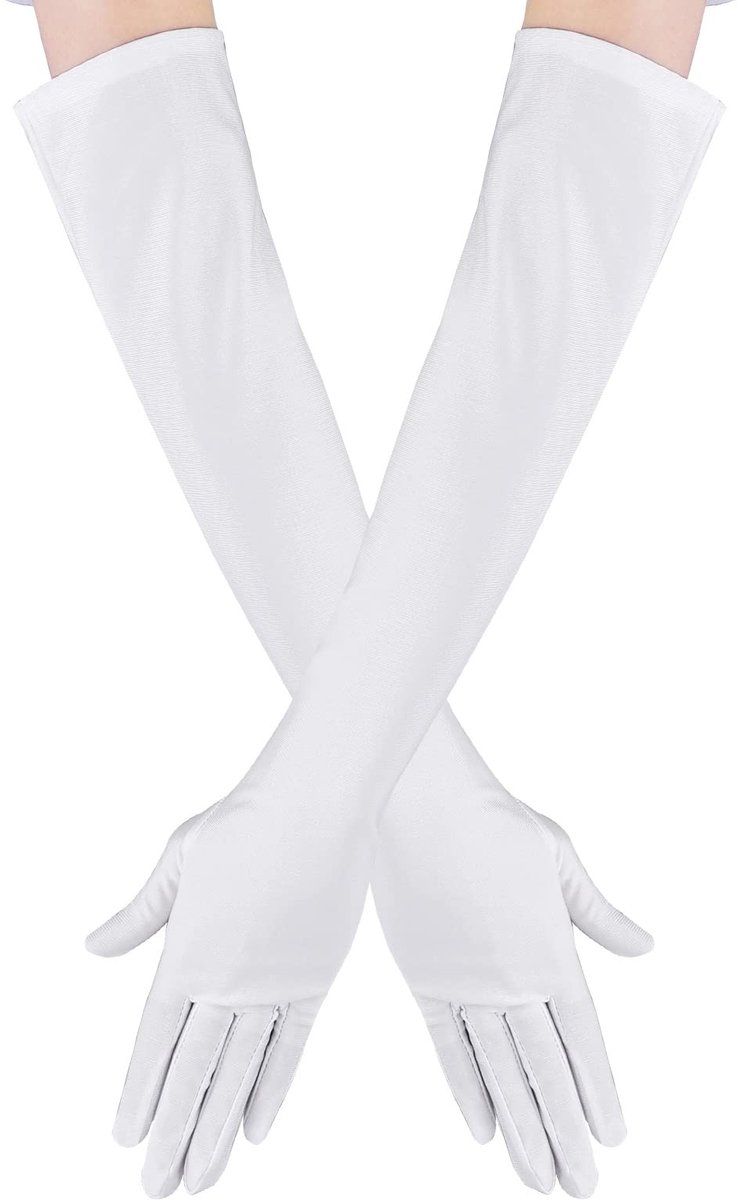 Cosensi- Bruidshandschoenen Lange Satijnen Vingerhandschoenen - Elastisch - Voor Opera/Dansen/Feesten - Wit - M - Elegant Design - Avondhandschoenen