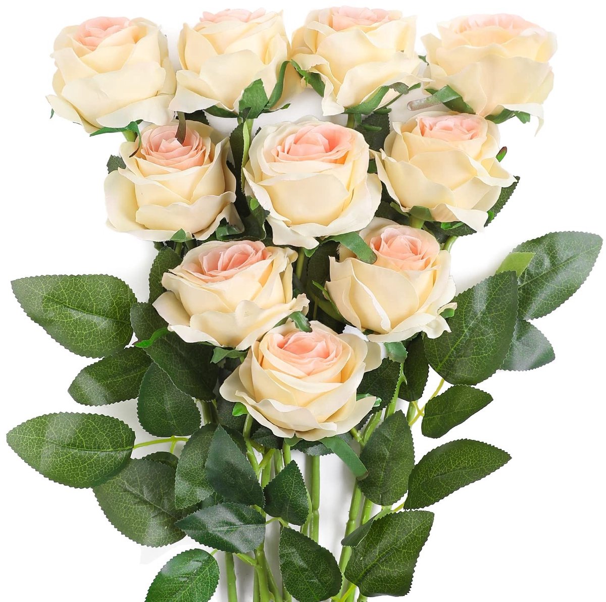 Cosensi- Kunstrozen Set van 10 Stuks - Zijde Bloemen - Hoogte 53,8 cm - Diameter 11,9 cm - Buigbare Steel - Natuurlijk Uiterlijk - Neprozen
