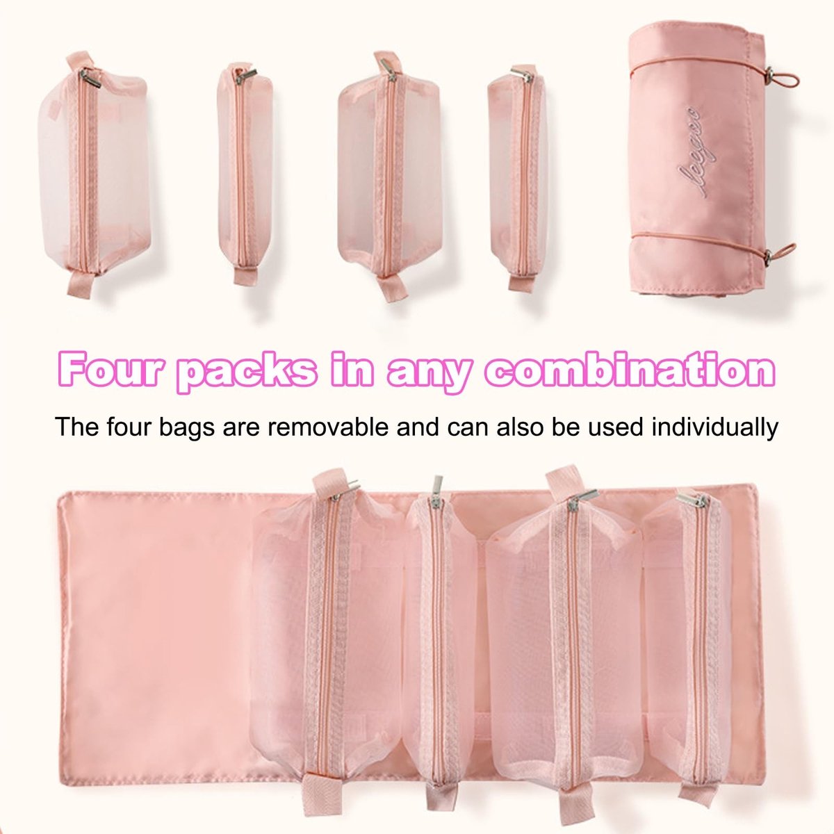 Cosensi- Cosmetische Tas met 4 Vakken - Make-up Tas met Ritssluiting - Organizer voor Sieraden en Toiletartikelen - Dames Tas - Handig en Opvouwbaar - Make-uptas