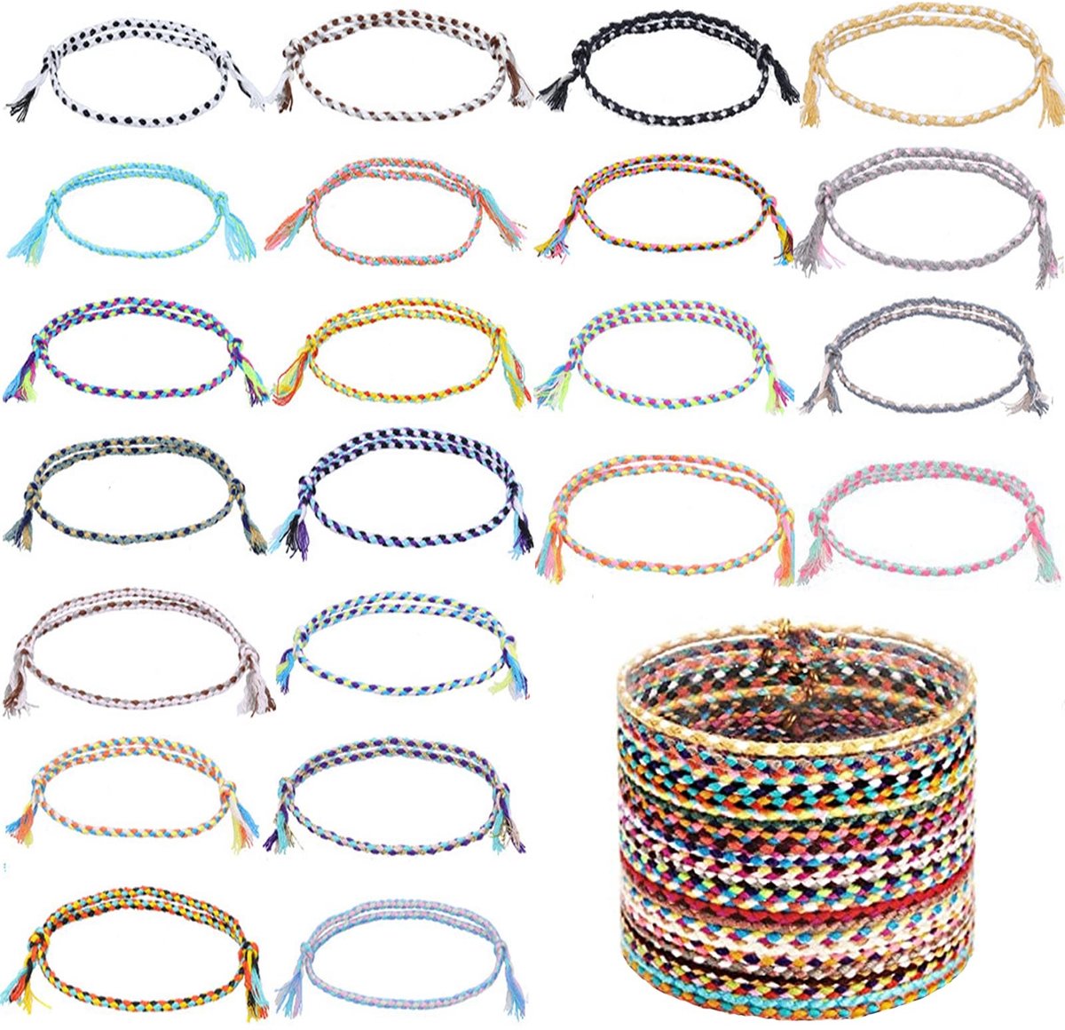 Cosensi- Vriendschapsarmbanden 22 stuks - Geweven Katoen - Verstelbaar - Boho Armbanden - Handgemaakt - Kleurrijk en Duurzaam