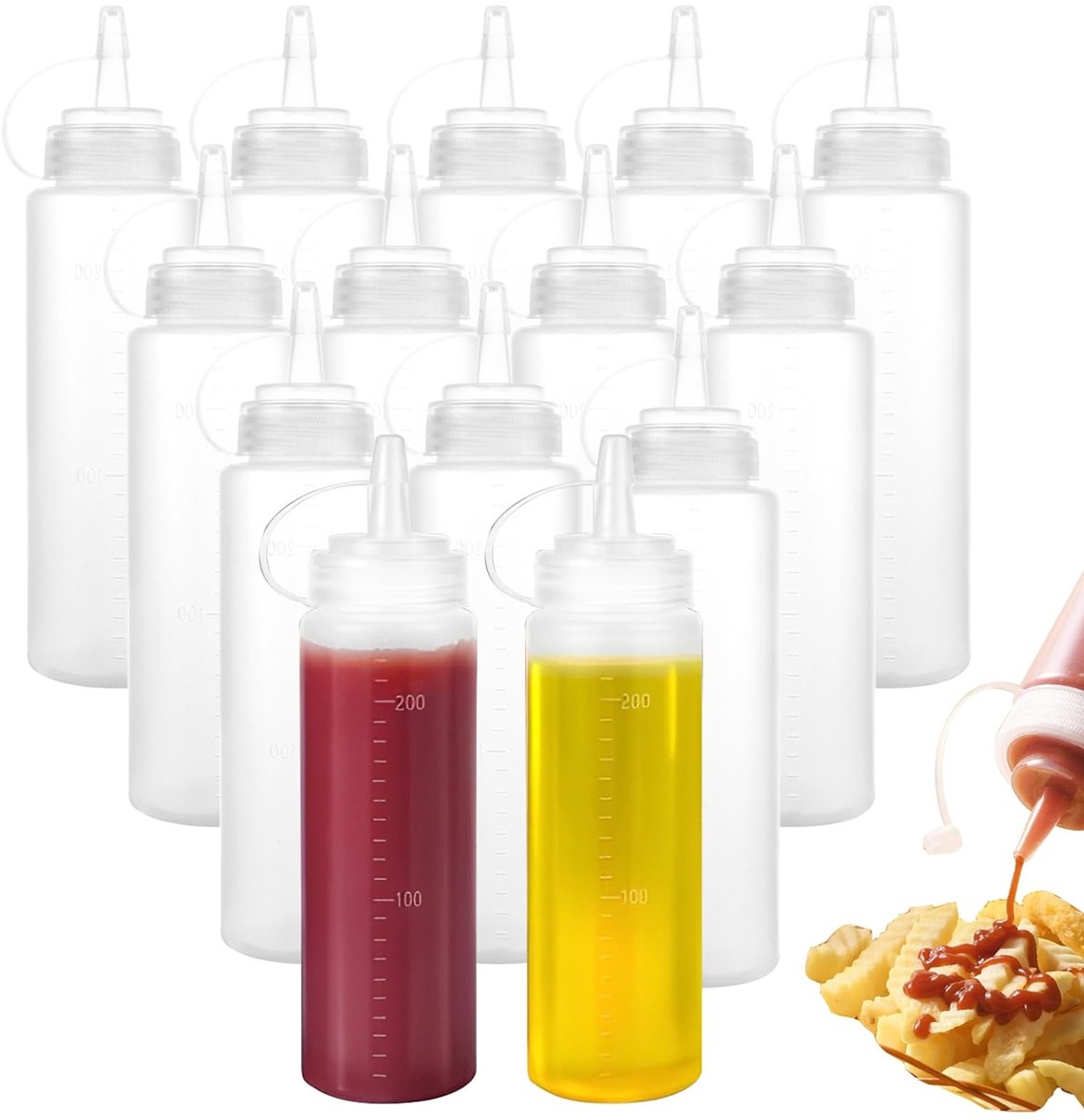 Cosensi- Knijpflessen 14 Stuks - 240 ml Plastic - Sausfles - Ketchup Fles - Lekvrij Design - Voedselveilig Materiaal - Sauzenfles