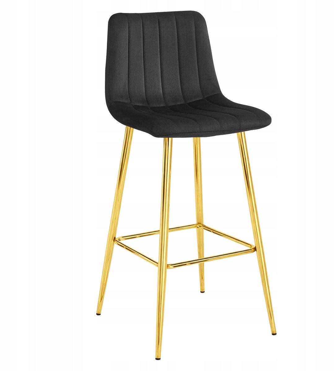 LEOBERT Barkruk POZZA - Zwart Fluweel - Gouden Metalen Poten - Moderne Barkruk met Rugleuning Zwart/Goud