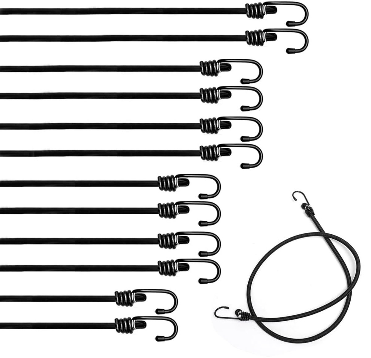 Cosensi- Elastische Touwen 12 Stuks - Gevlochten Polyester - 4 Lengtes 40/60/80/100 cm - Voor Bagage/Camping - Slijtvast/Verstelbaar - Bagageriem