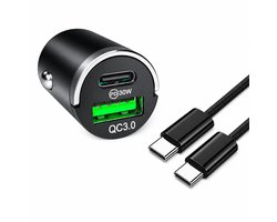 Auto Opladerset USB-C en USB-A inclusief USB-C naar USB-C Kabel 1M - Autolader set USB-C 30W - Auto Lader inclusief USB-C naar USB-C Kabel 1M - - Autoladers - Auto Snellader - Autolader 2 Poorten USB-C en USB-A - Auto Opladers - sigarettenaansteker