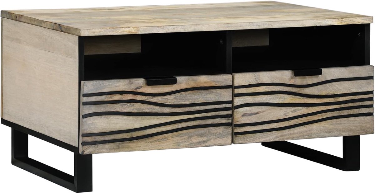 Rustieke salontafel - Houten bijzettafel - Woonkamer decoratie - Met opberglade - 80x50x40 cm - Gebleekt