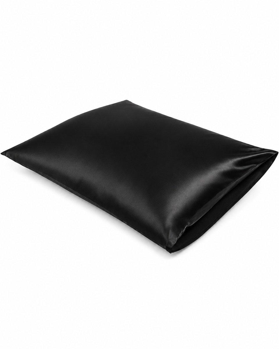 Kussensloop zwart | Luxe satijnen sloop | 60 x 70cm | Satijn | Sloop | Antipluis | Antirimpel | Hoes | CG methode | Slapen met krullen | Curly Girl
