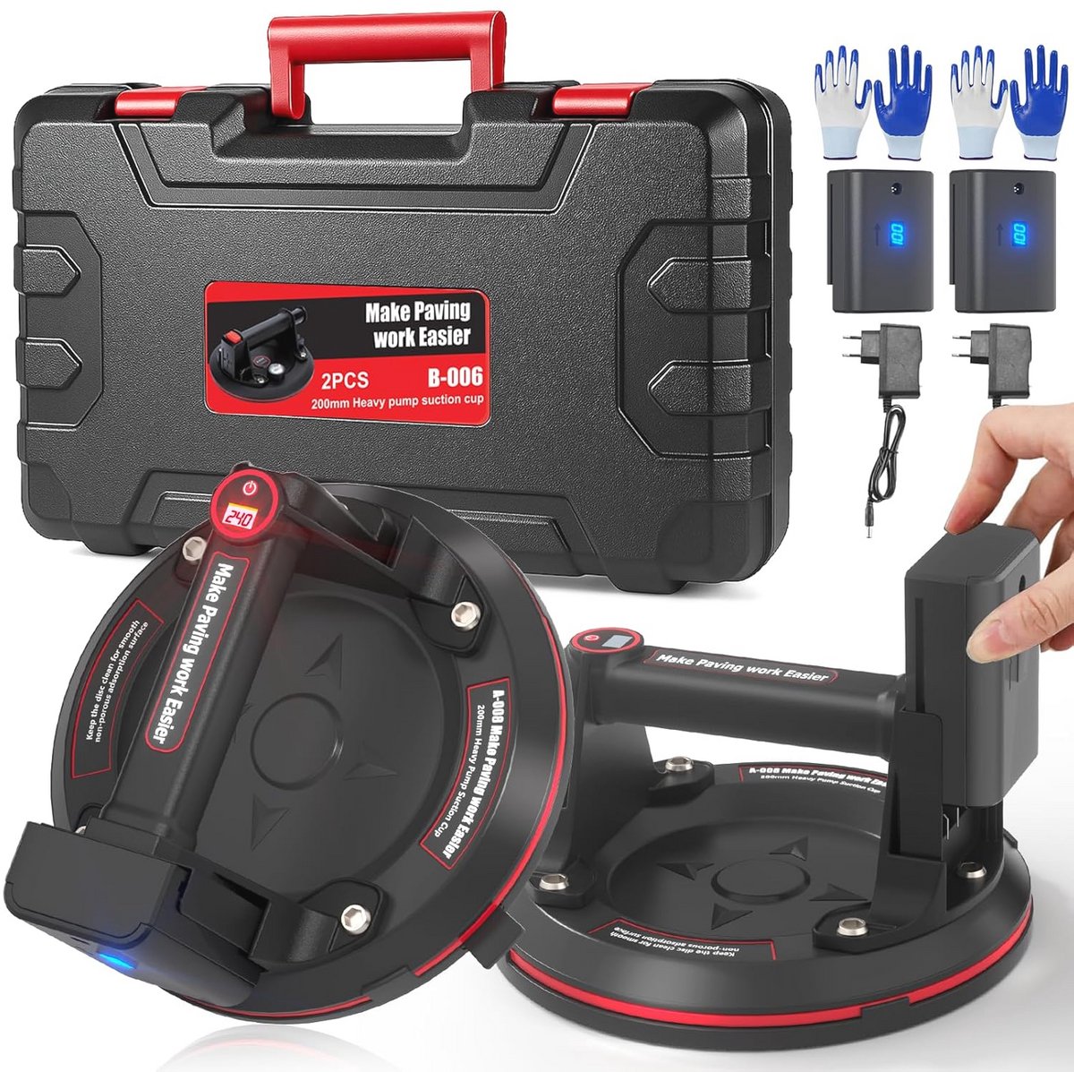 Elektrische zuignap 8 inch met LCD-display en 3000 mAh batterij