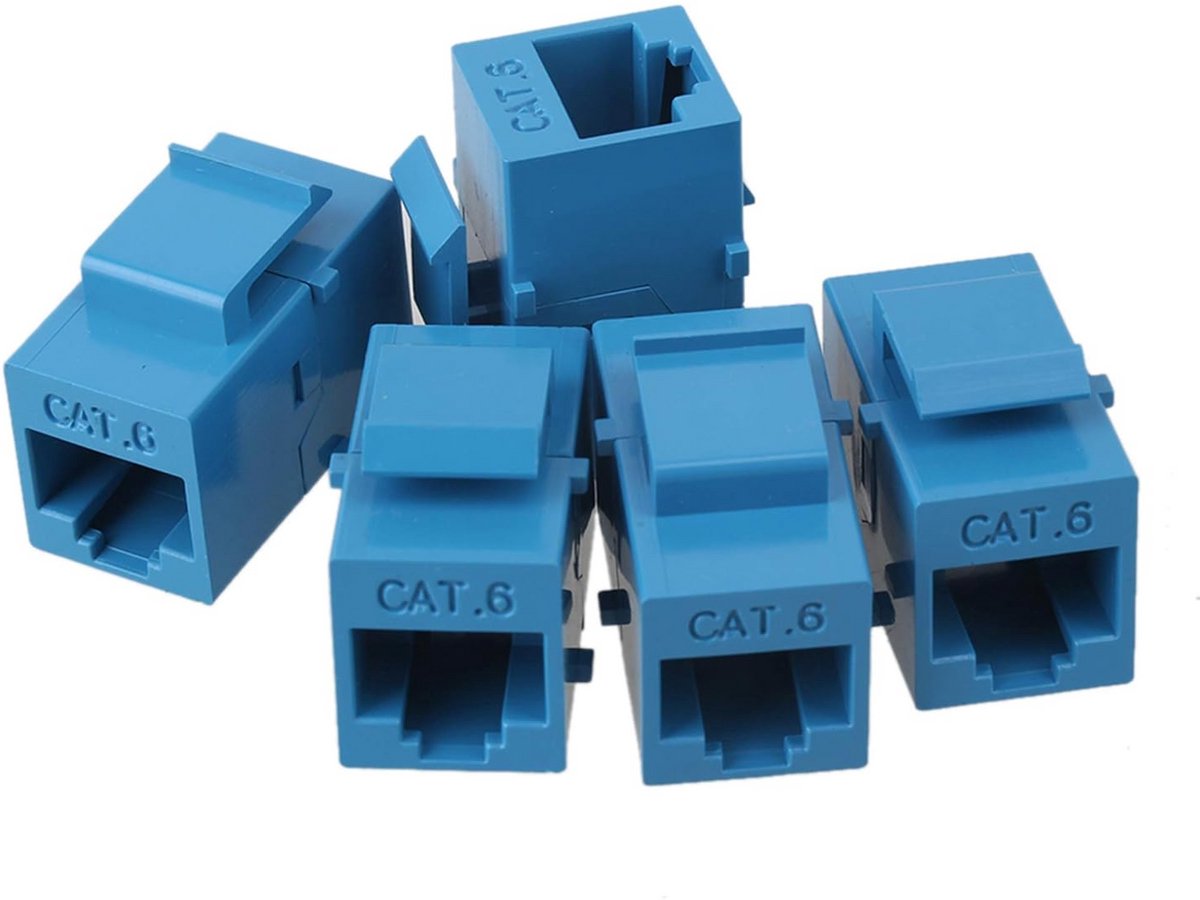 5x Cat6 Keystone Jack Koppeling Vrouwelijk naar Vrouwelijk RJ45 Ethernet Adapter Blauw