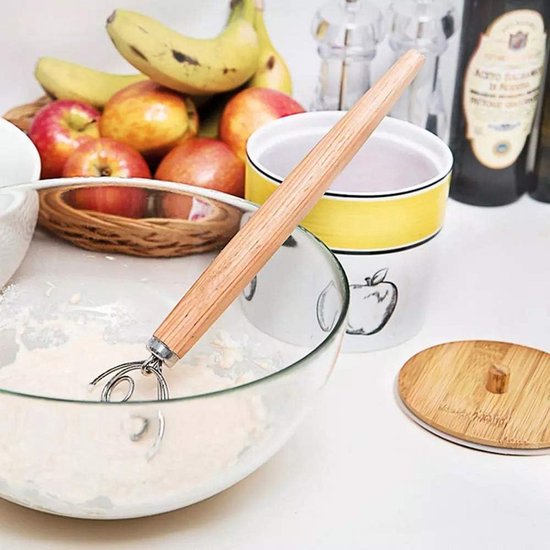 Deegmixer van roestvrij staal met houten handvat — afbeelding 4