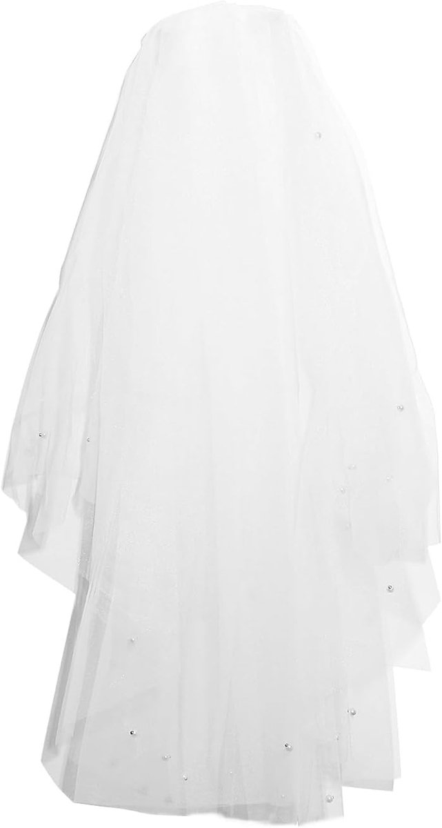 Elegante 2-laags Bruidssluier met Kant en Bijpassende Bruidshandschoenen