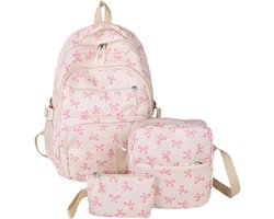 KZQ 3 Delige Roze Rugzak met Strik voor Meisjes Cute Kawaii Aesthetic Dagrugzak Set