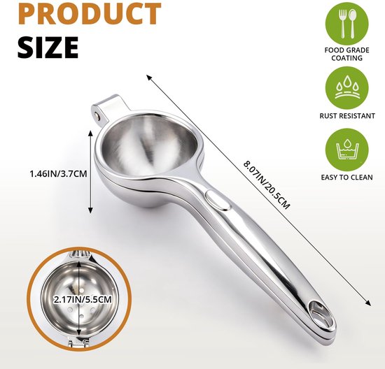 Citruspers - Citroenpers handmatig - Handmatige Fruitpers - Metaal - Hand Juicer Lemon Squeezer - Manual Citrus Juicer with Accessories - Heavy Duty for Kitchen, Bar, Restaurant - Dishwasher Safe — afbeelding 2
